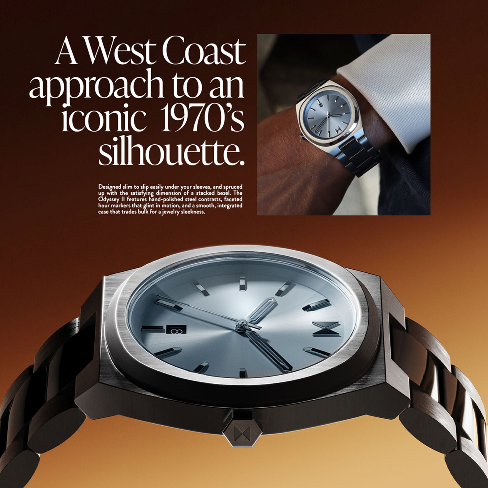 MVMT Odyssey II Mens Watch with Light Blue Dial and Stainless Steel Bracelet (quartz movement)