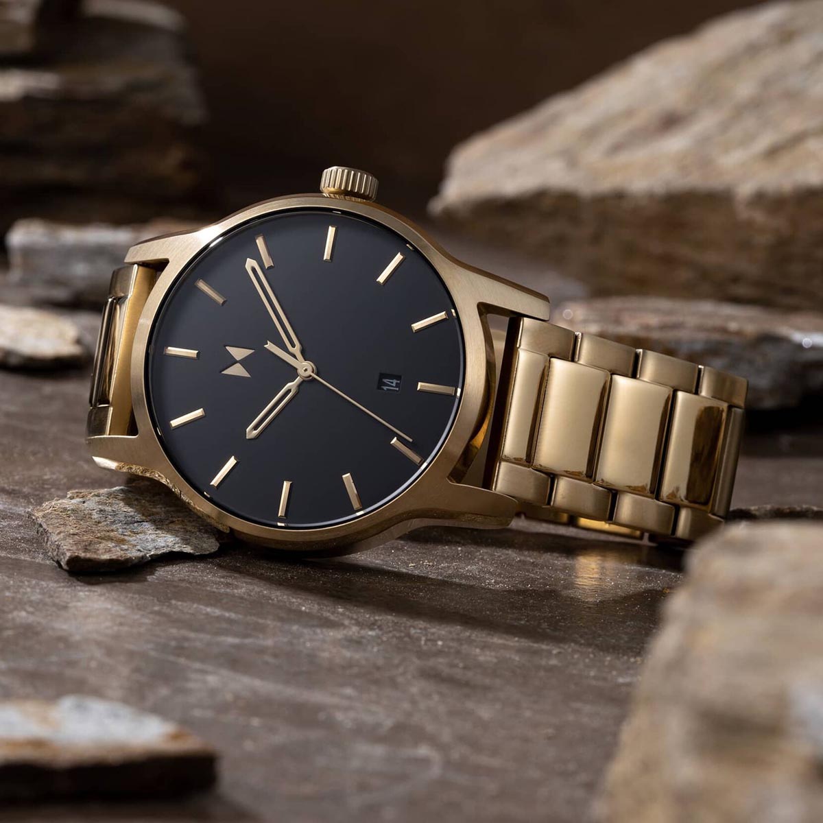 MVMT Classic II Mens Watch with Black Dial and Gold Toned Ion Plated Stainless Steel Bracelet (quartz movement)
