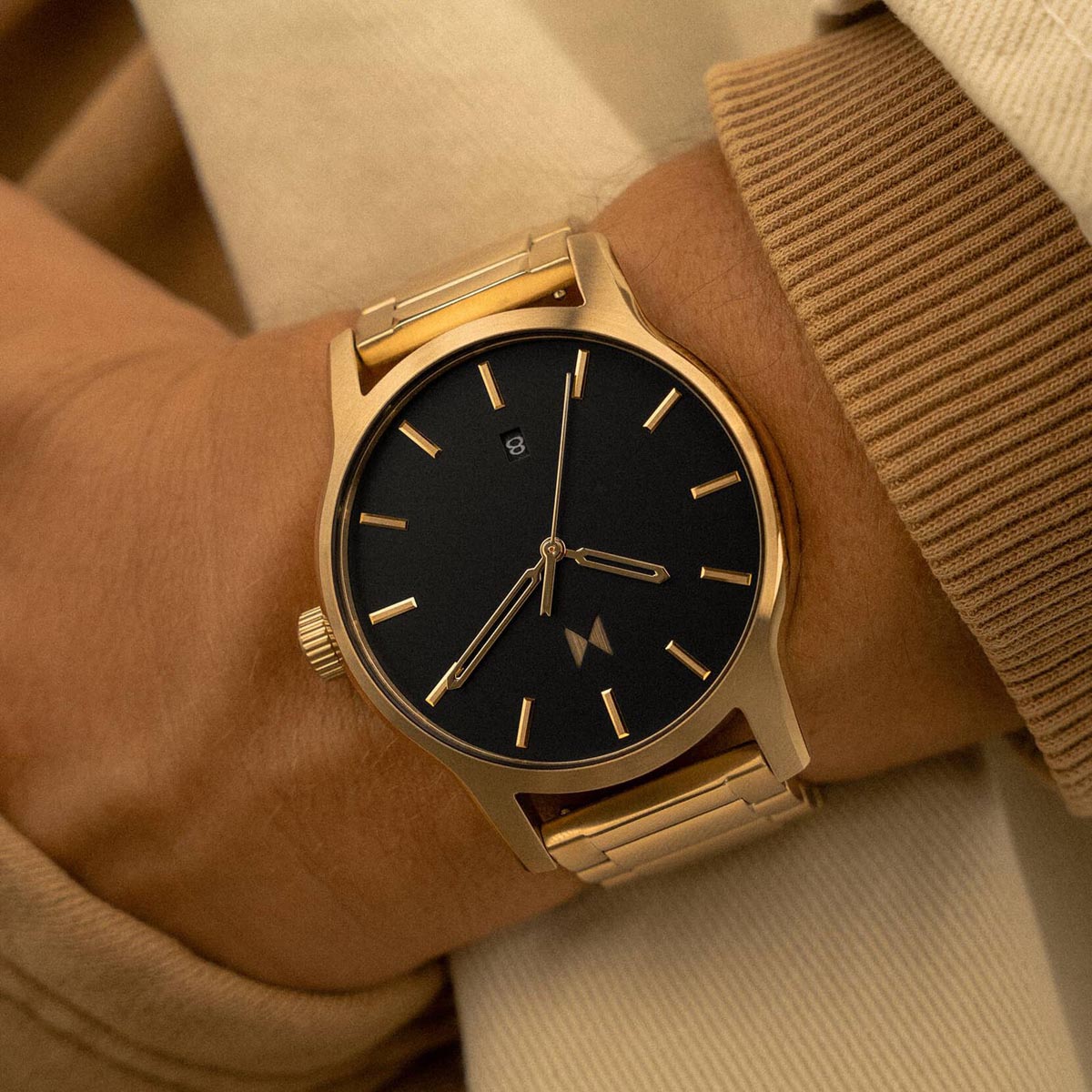 MVMT Classic II Mens Watch with Black Dial and Gold Toned Ion Plated Stainless Steel Bracelet (quartz movement)