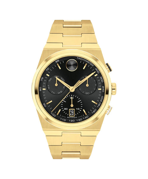Movado Bold Quest Chronograph Mens Watch with Black Dial and Gold