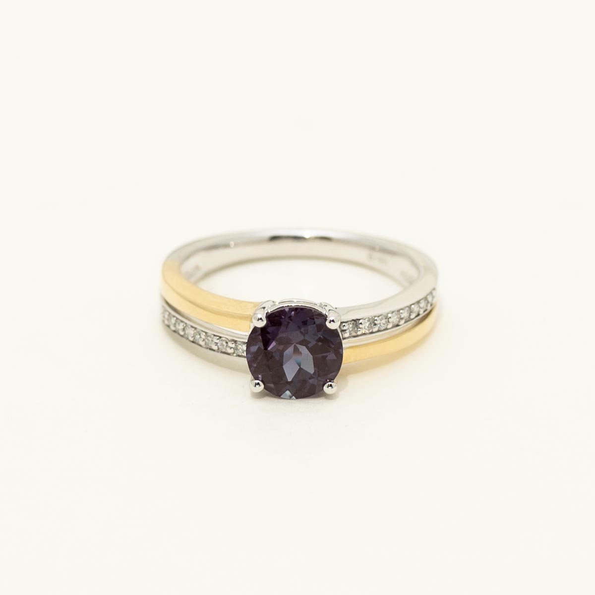 Created Alexandrite Ring in 14kt Yellow  and  White Gold with Diamonds (1/10ct tw)