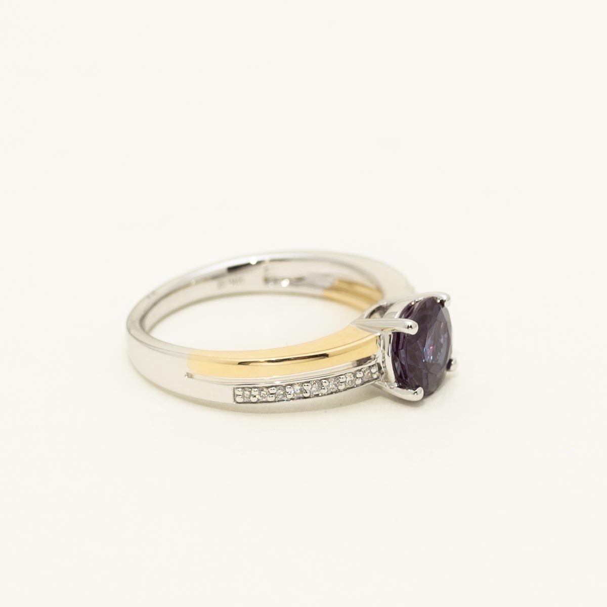 Created Alexandrite Ring in 14kt Yellow  and  White Gold with Diamonds (1/10ct tw)