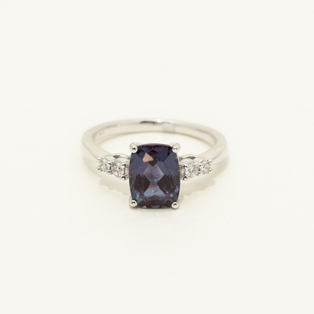 Cushion Cut Created Alexandrite Ring in 14kt White Gold with Diamonds (1/7ct tw)