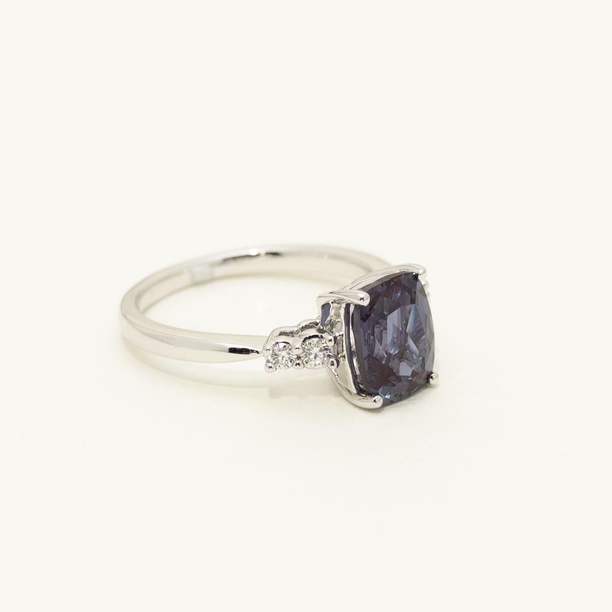 Cushion Cut Created Alexandrite Ring in 14kt White Gold with Diamonds (1/7ct tw)