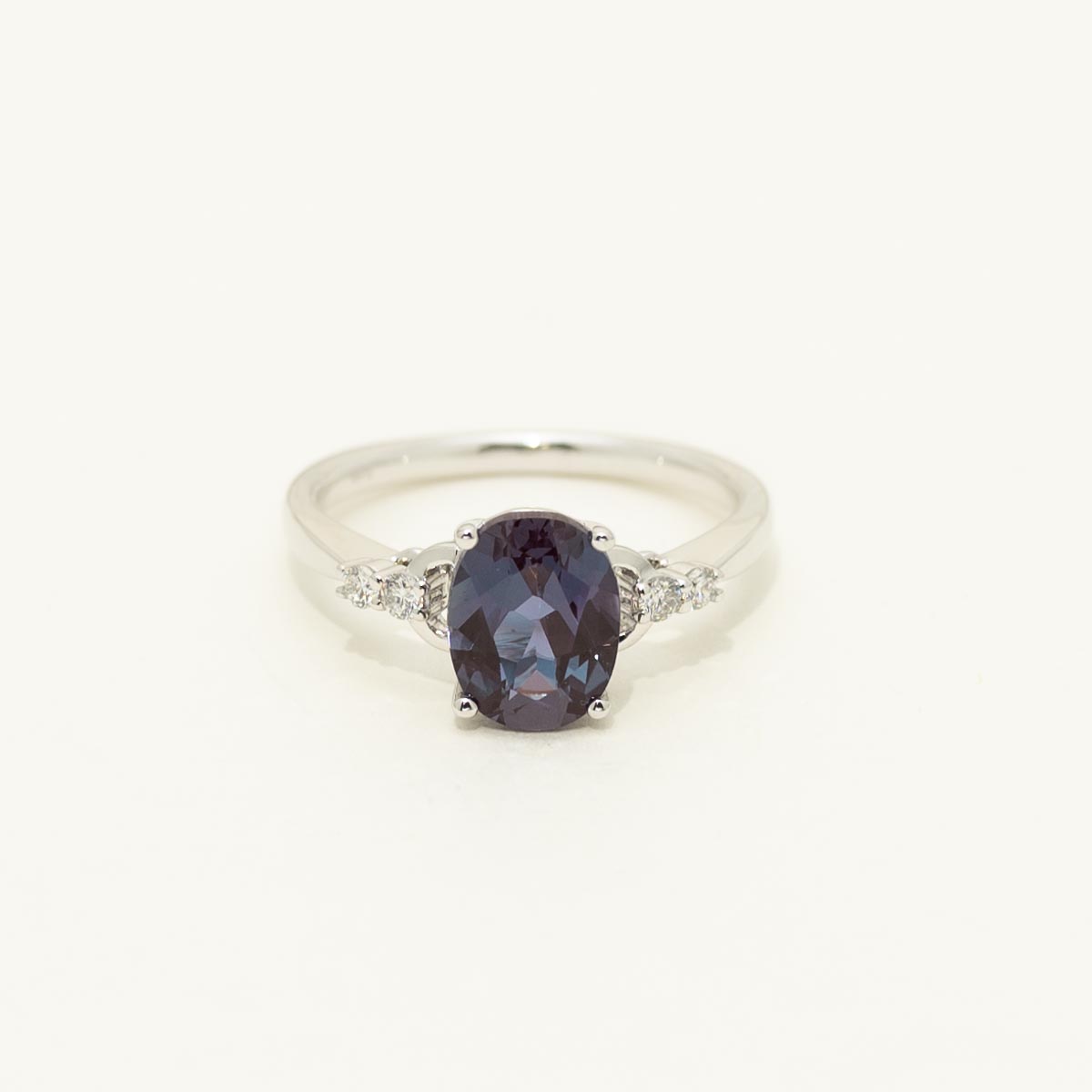 Oval Created Alexandrite Ring in 14kt White Gold with Diamonds (1/10ct tw)
