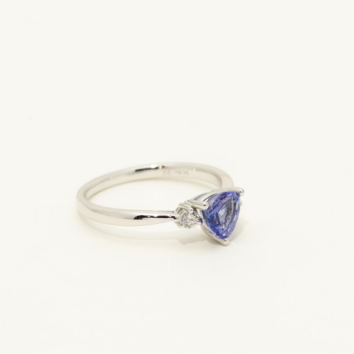 Trillion Cut Tanzanite Ring in 14kt White Gold with Diamonds (1/10ct tw)