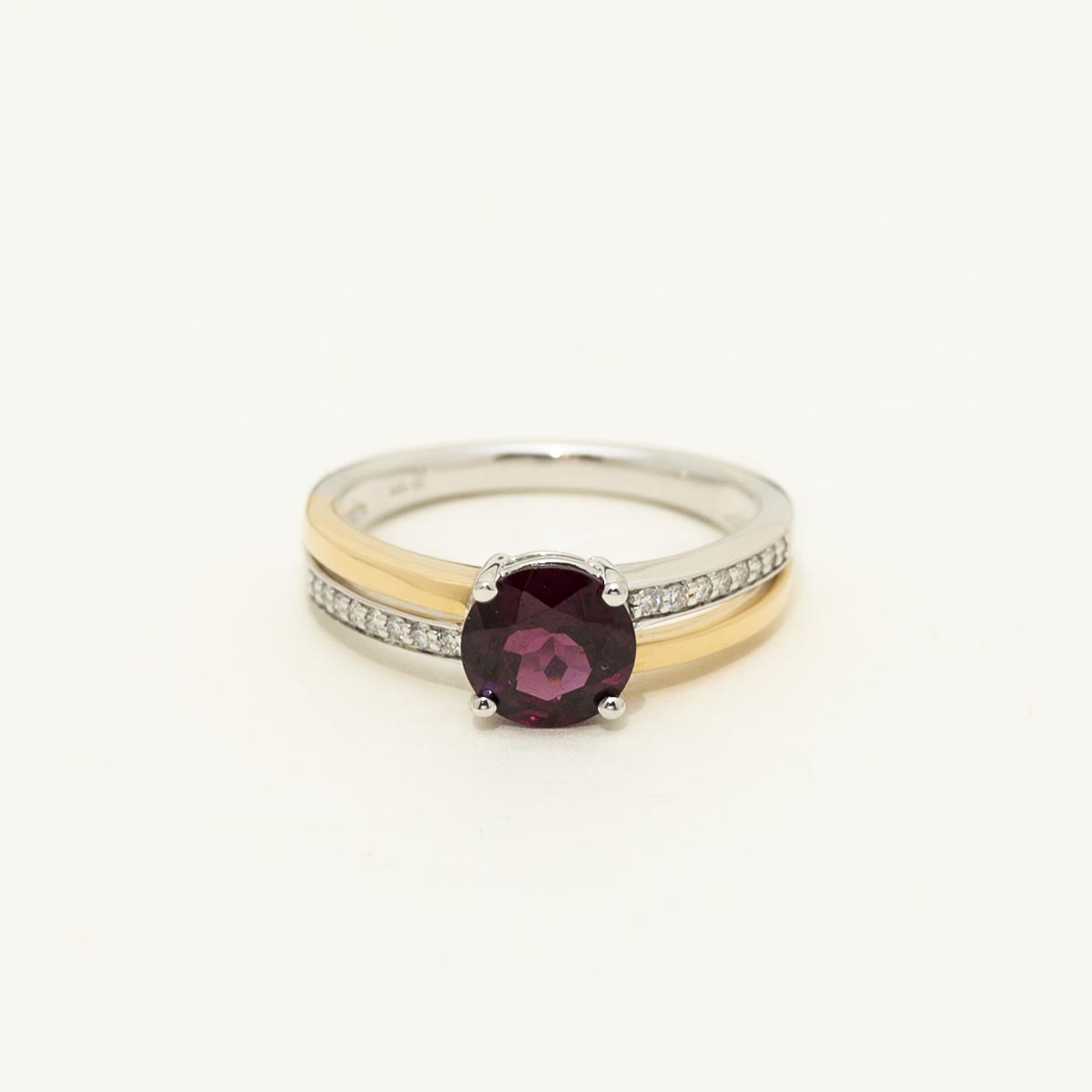 Rhodolite Garnet Ring in 14kt Yellow and White Gold with Diamonds (1/10ct tw)