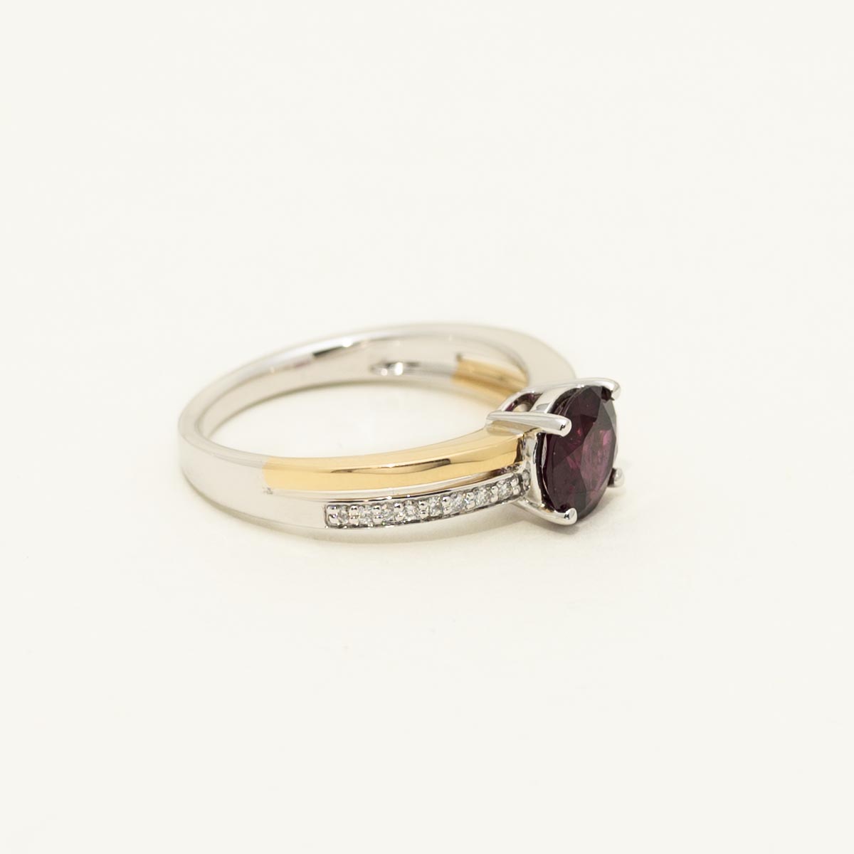 Rhodolite Garnet Ring in 14kt Yellow and White Gold with Diamonds (1/10ct tw)