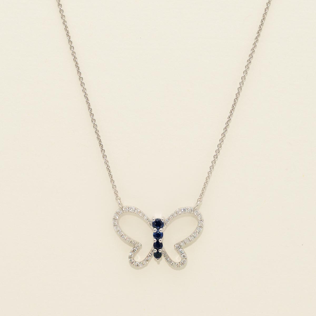 Sapphire Butterfly Necklace in 14kt White Gold with Diamonds (1/4ct tw)