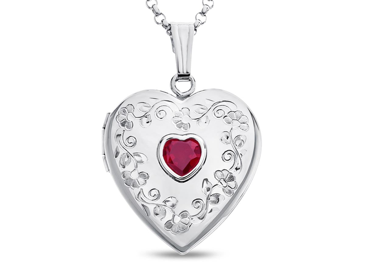 Heart Shape Ruby Locket in Sterling Silver
