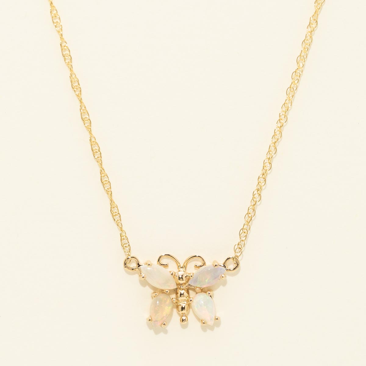 Opal Butterfly Necklace in 14kt Yellow Gold