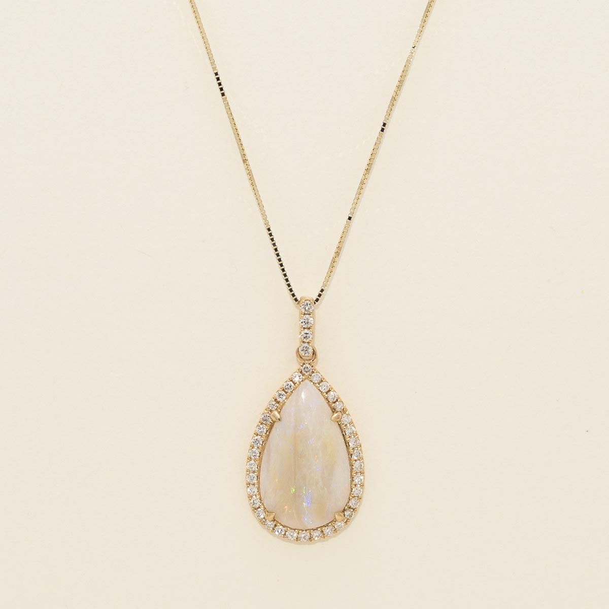 Pear Shaped Opal Necklace in 14kt Yellow Gold with Diamonds (1/4ct tw)