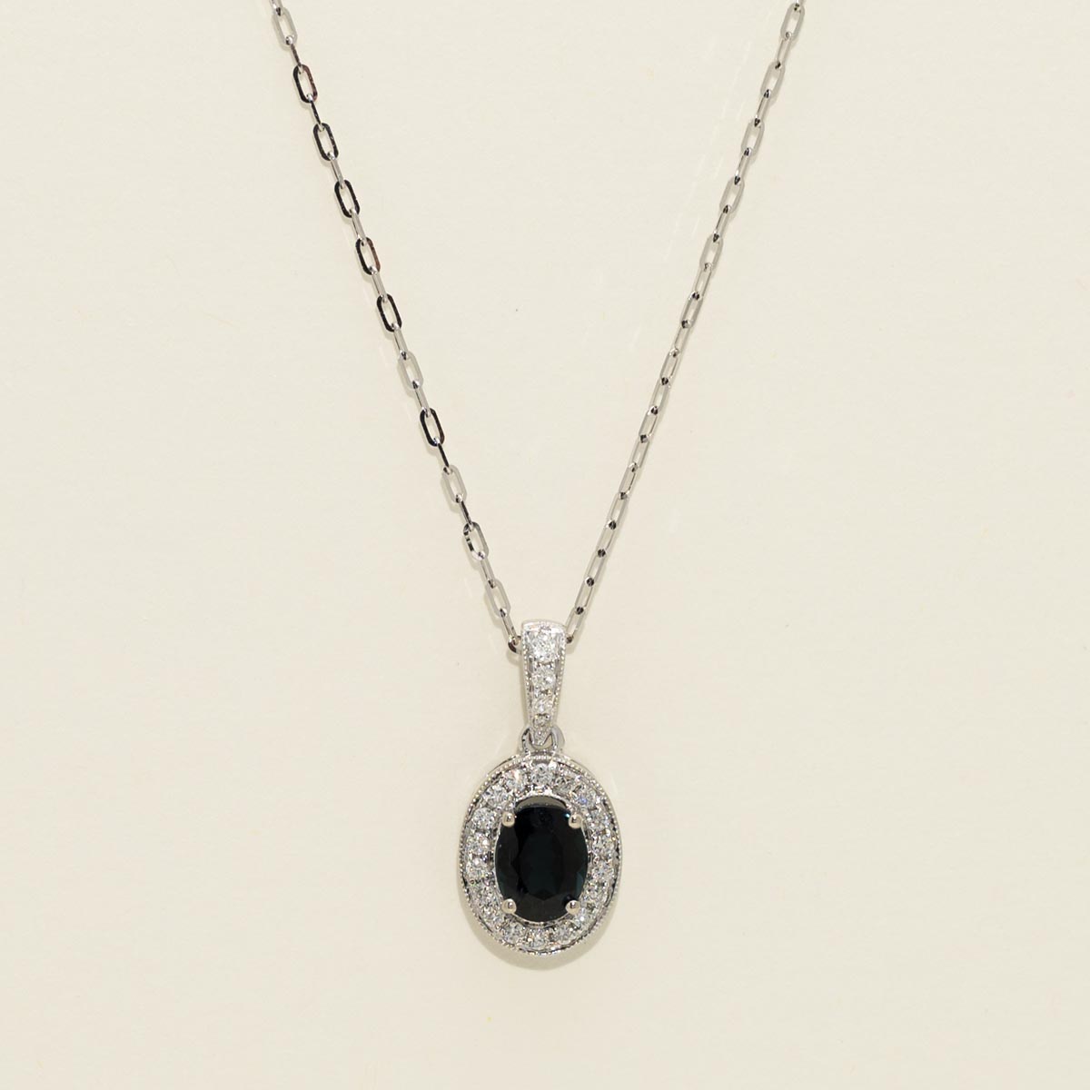Maine Indicolite Tourmaline Oval Halo Necklace in 14kt White Gold with Diamonds (1/7ct tw)