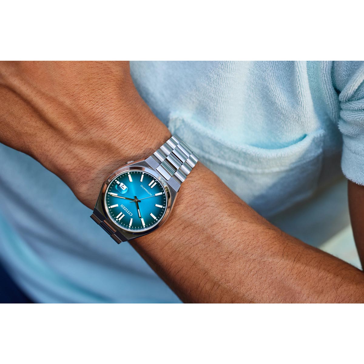 Citizen Tsuyosa Watch with Gradient Teal Dial and Stainless Steel Bracelet (automatic movement)