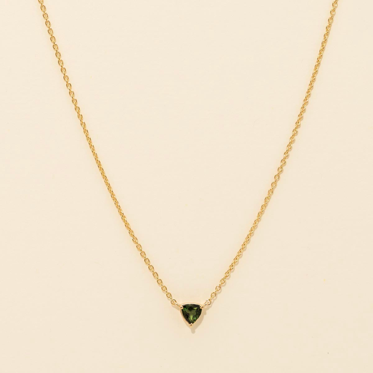 Maine Trillion Cut Green Tourmaline Necklace in 14kt Yellow Gold