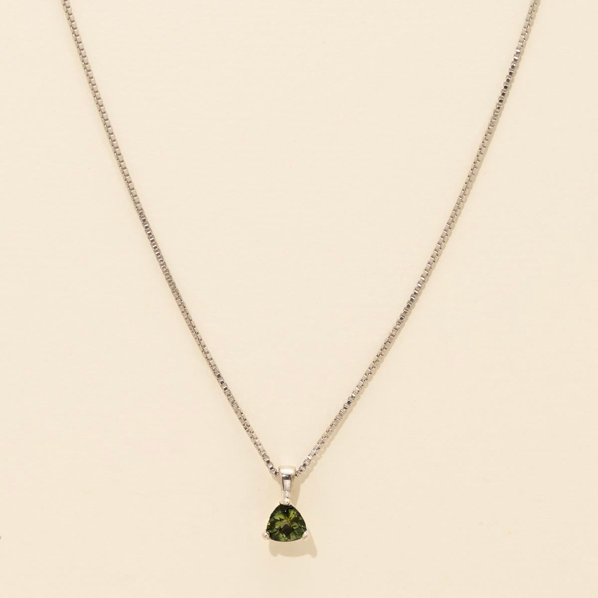 Maine Green Tourmaline Trillion Necklace in Sterling Silver