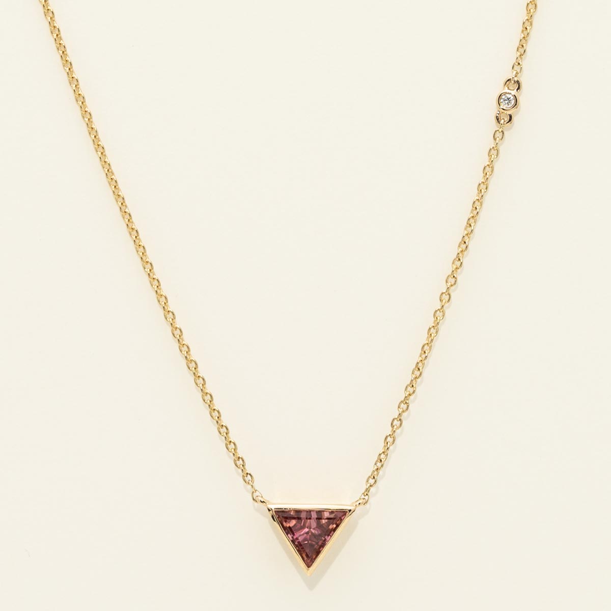 Maine Pink Tourmaline Necklace in 14kt Yellow Gold with a Diamond (.01ct)