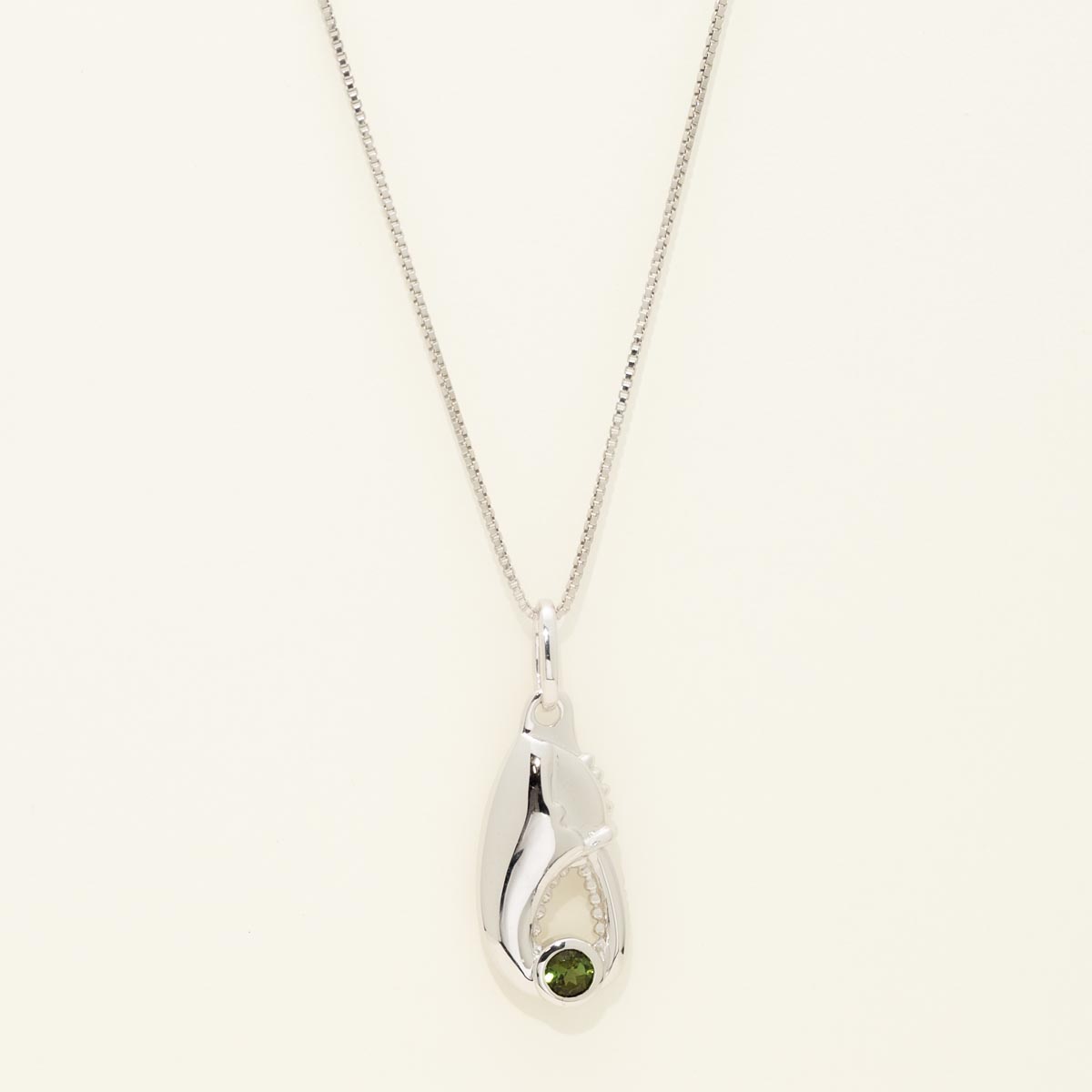 Maine Green Tourmaline Lobster Claw Necklace in Sterling Silver