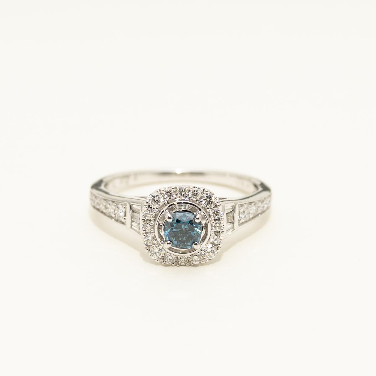 Blue Diamond Halo Engagement Ring in 14kt White Gold (3/4ct tw)