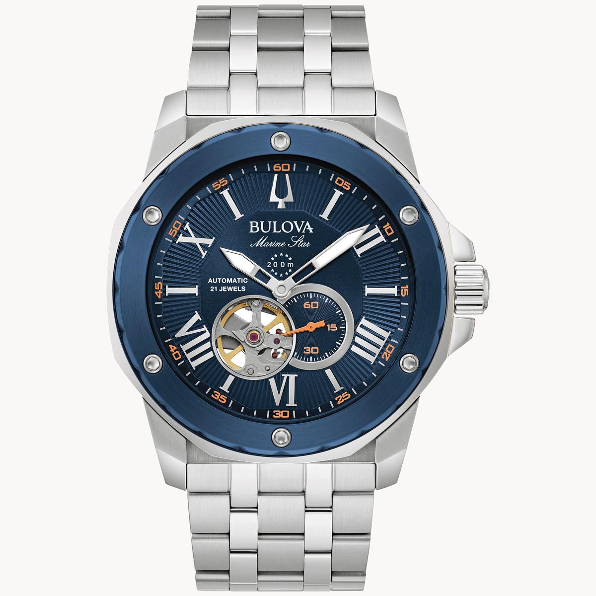 Bulova Marine Star Mens Watch with Blue Dial and Stainless Steel Bracelet (automatic movement)