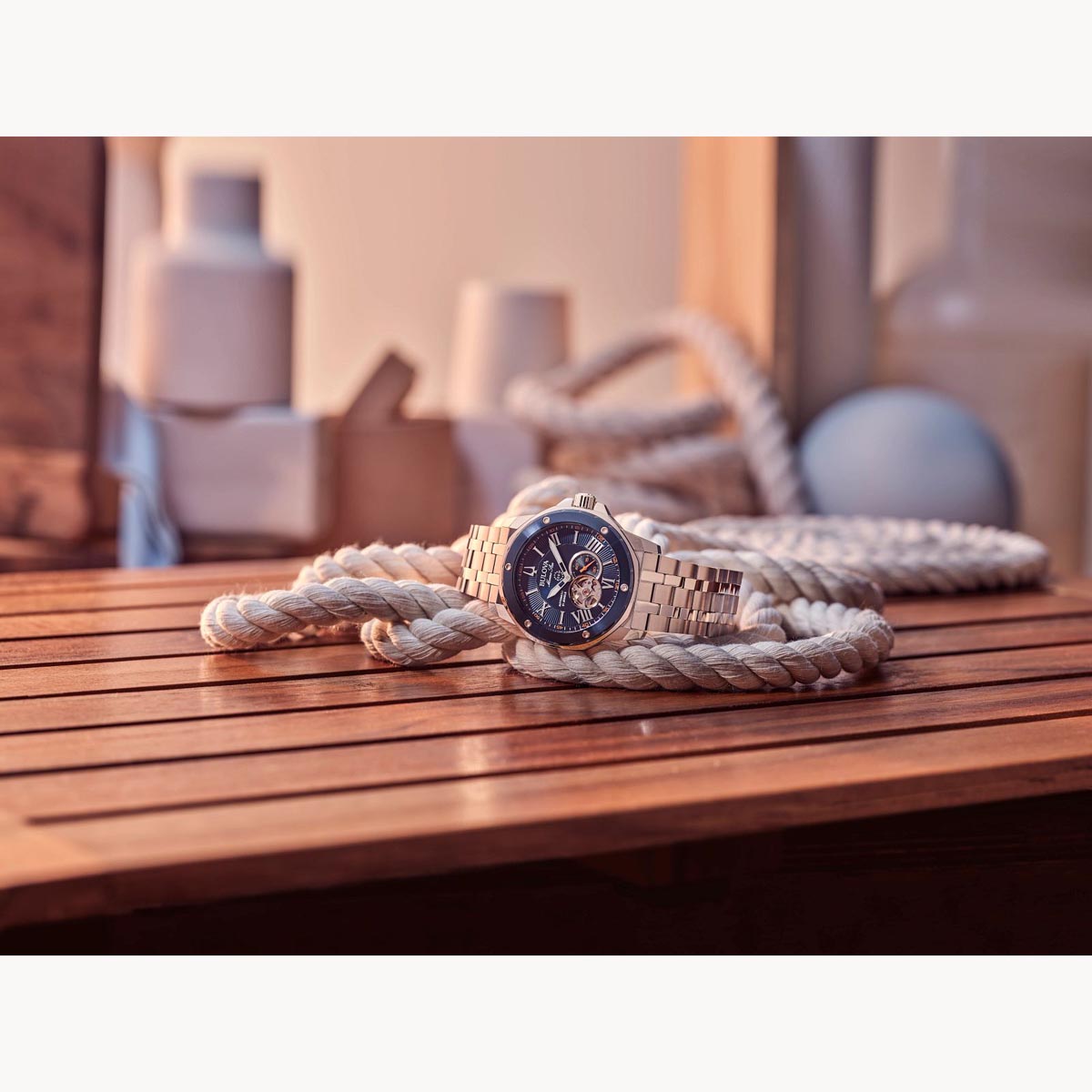 Bulova Marine Star Mens Watch with Blue Dial and Stainless Steel Bracelet (automatic movement)