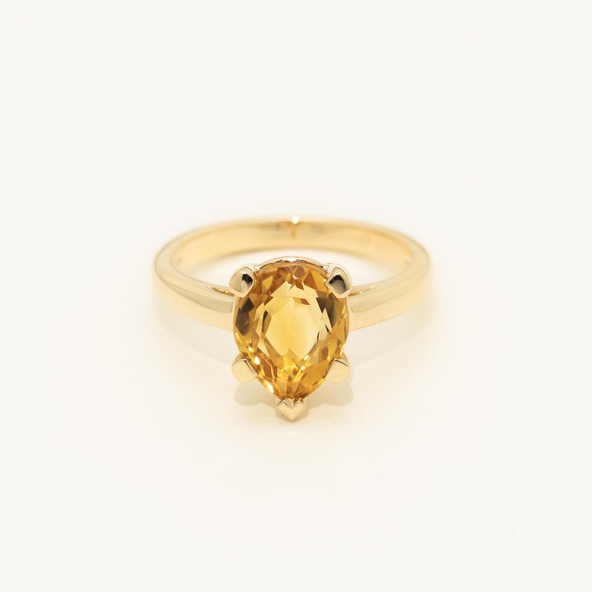Pear Citrine Solitaire Ring in 14kt Yellow Gold