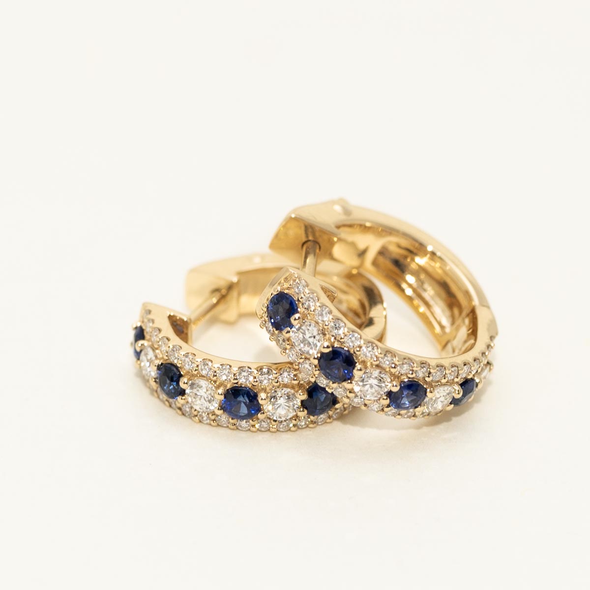 Sapphire Hoop Earrings in 14kt Yellow Gold with Diamonds (1/2ct tw)
