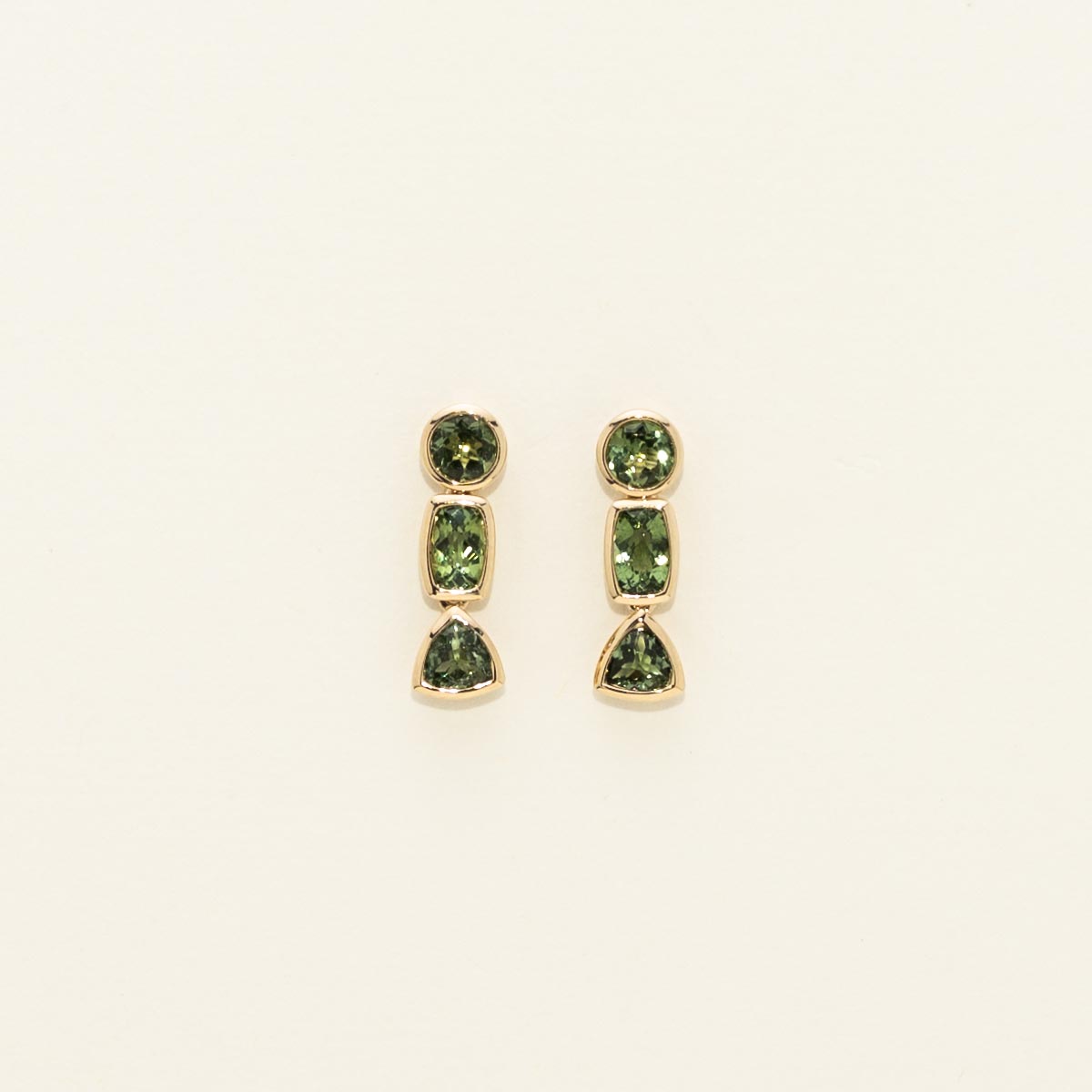 Maine Green Tourmaline Drop Earrings in 14kt Yellow Gold