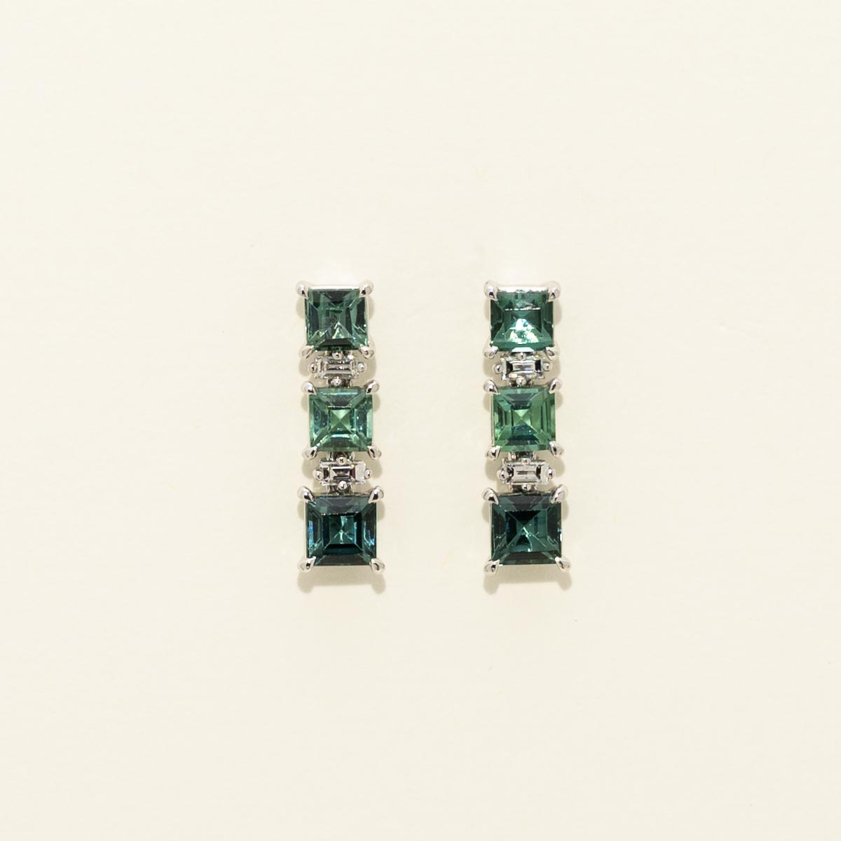 Maine Green Tourmaline Princess Cut Drop Earrings in 14kt White Gold with Diamonds (1/10ct tw)