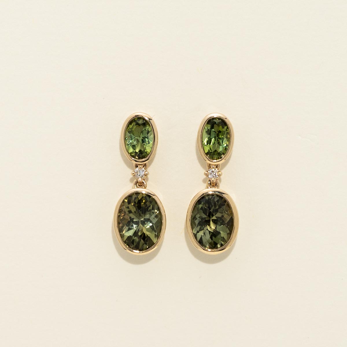 Maine Green Tourmaline Drop Earrings in 14kt Yellow Gold with Diamonds (.03ct tw)