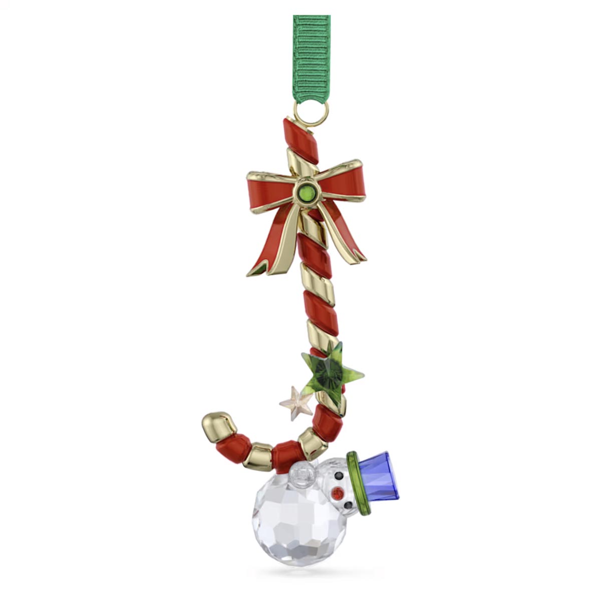 Swarovski Holiday Cheers Crystal Dulcis Candy Cane Ornament with a Green Ribbon