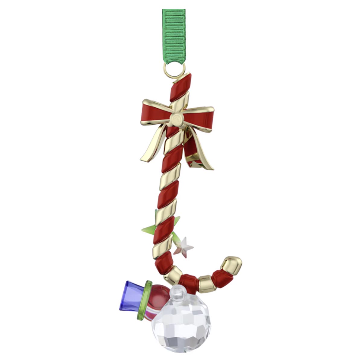 Swarovski Holiday Cheers Crystal Dulcis Candy Cane Ornament with a Green Ribbon