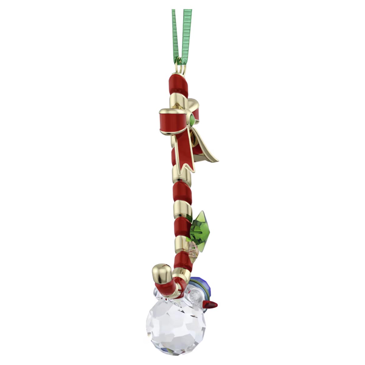 Swarovski Holiday Cheers Crystal Dulcis Candy Cane Ornament with a Green Ribbon