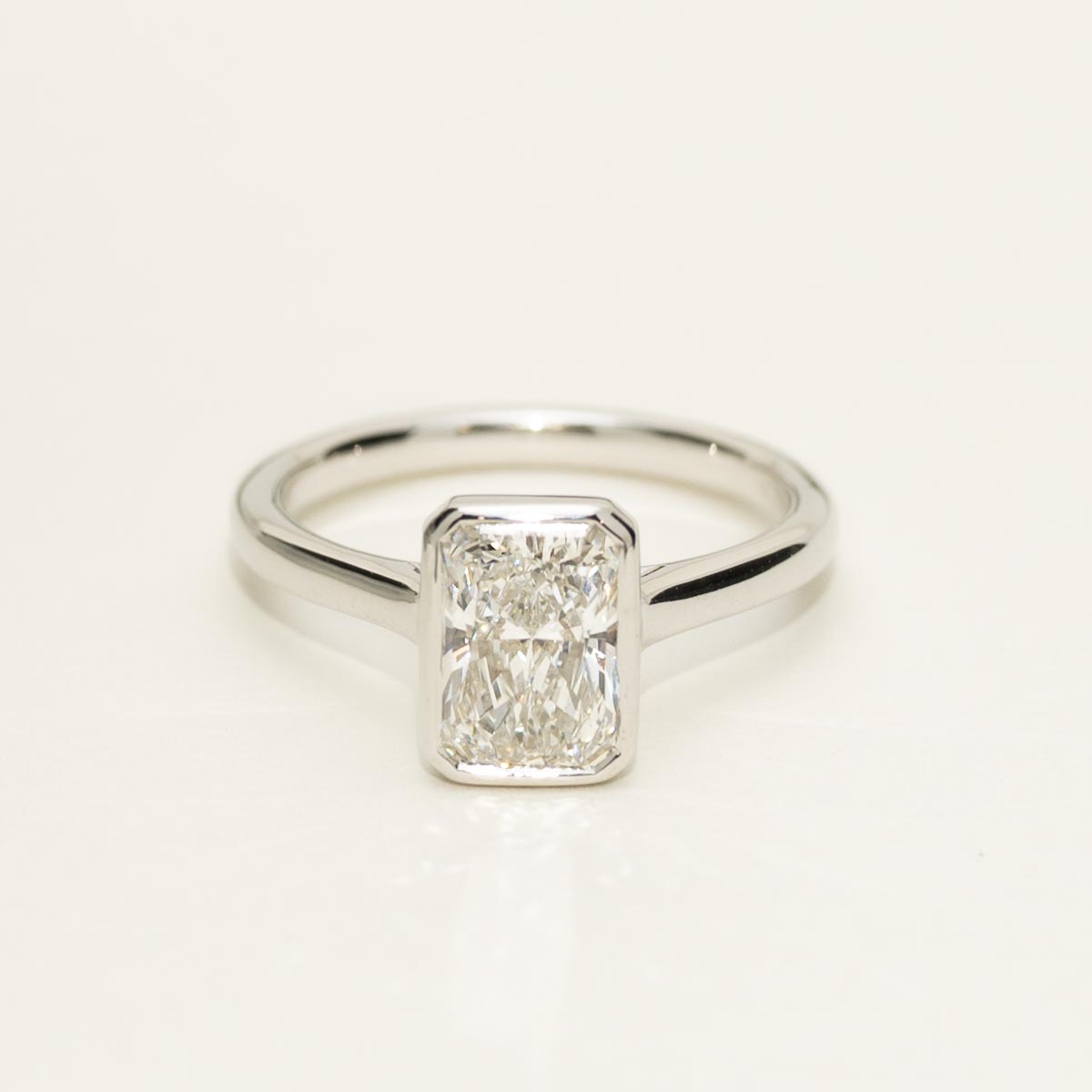 Lab Grown Radiant Cut Diamond Bezel Engagement Ring in 14kt White Gold (2ct)
