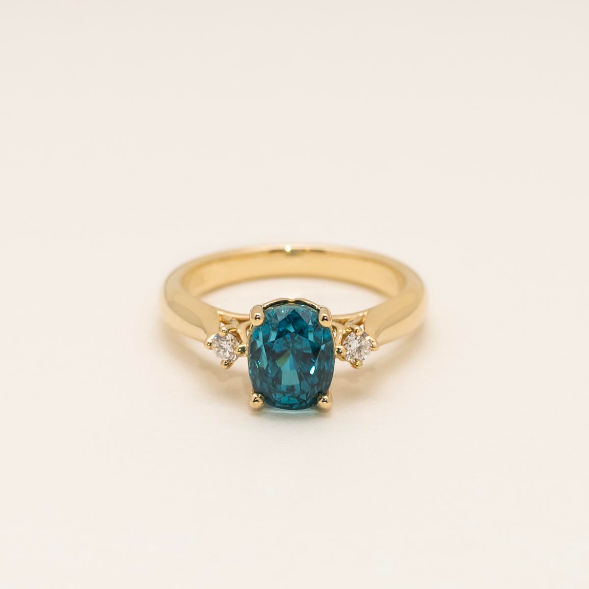 Cushion Cut Blue Zircon Ring in 14kt Yellow Gold with Diamonds (1/10ct tw)