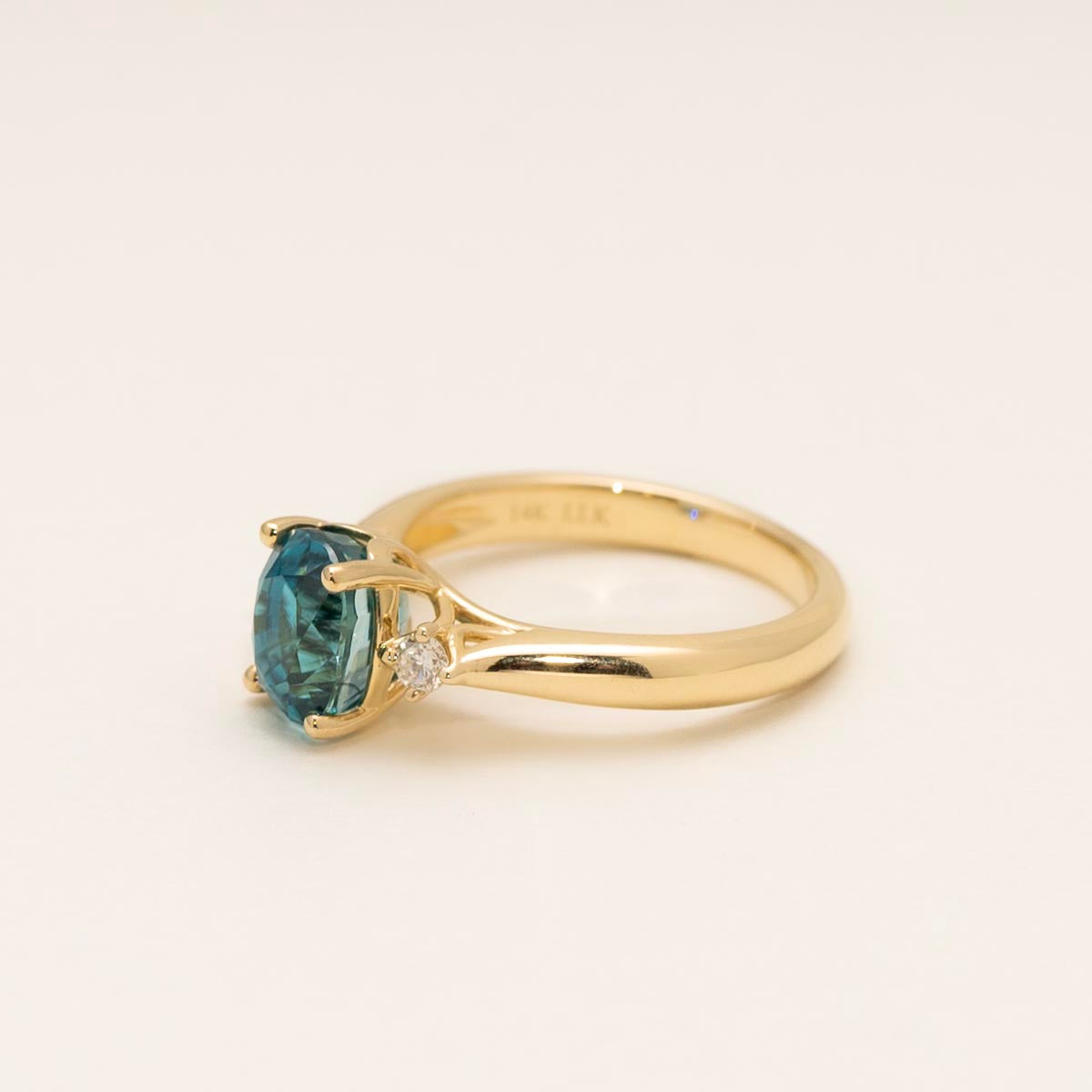 Cushion Cut Blue Zircon Ring in 14kt Yellow Gold with Diamonds (1/10ct tw)