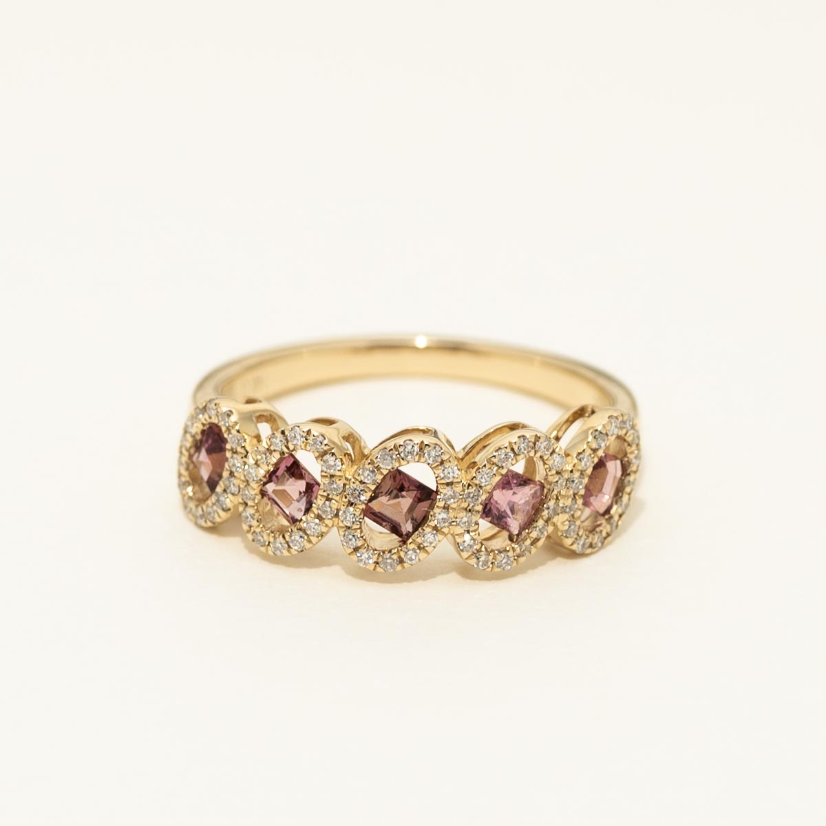 Maine Pink Tourmaline Princess Cut Ring in 14kt Yellow Gold with Diamonds (1/5ct tw)