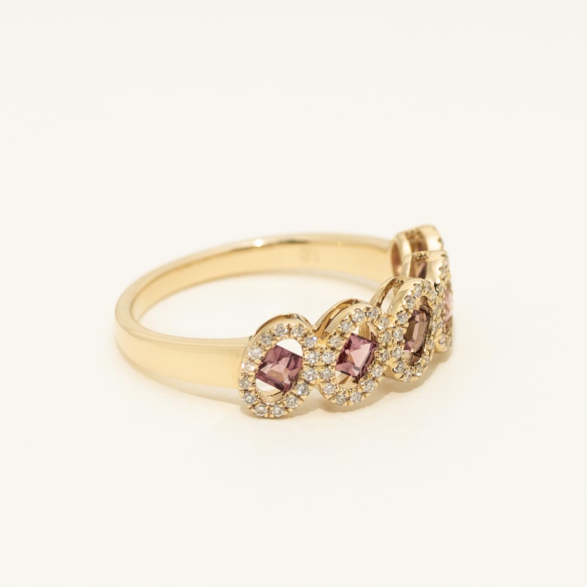 Maine Pink Tourmaline Princess Cut Ring in 14kt Yellow Gold with Diamonds (1/5ct tw)