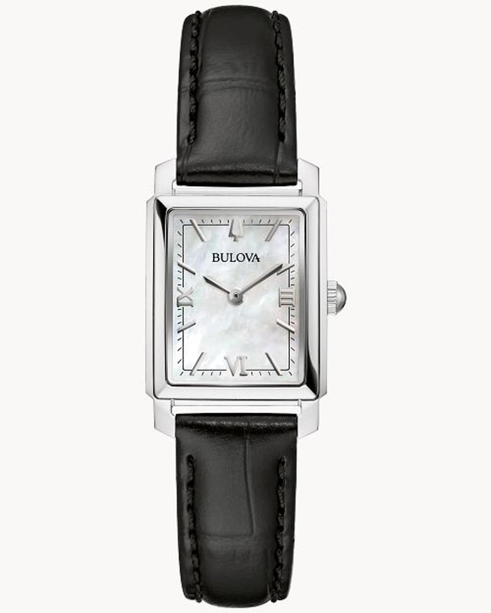 Bulova Sutton Womens Watch with Mother of Pearl Dial and Black Leather Strap (quartz movement)