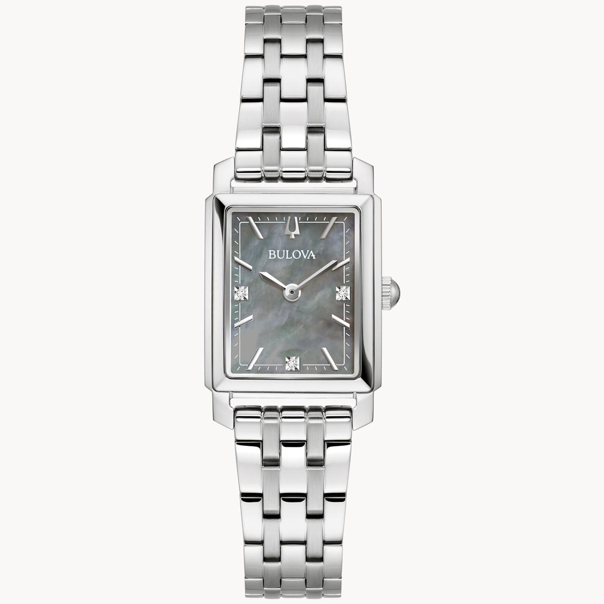 Bulova Sutton Womens Watch with Grey Mother of Pearl Diamond Dial and Stainless Steel Bracelet (quartz movement)