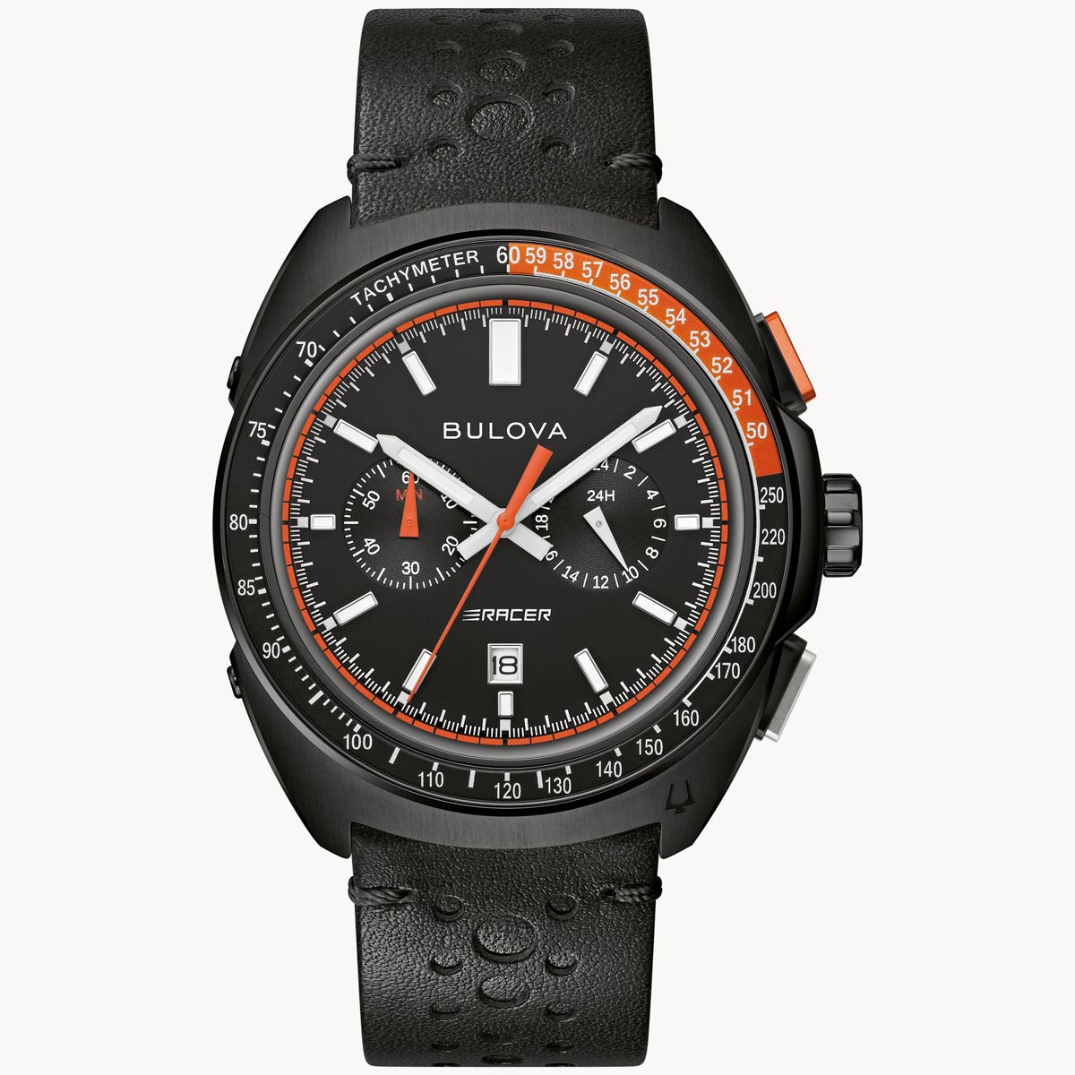 Bulova Racer Chronograph Mens Watch with Black Dial and Black Leather ...
