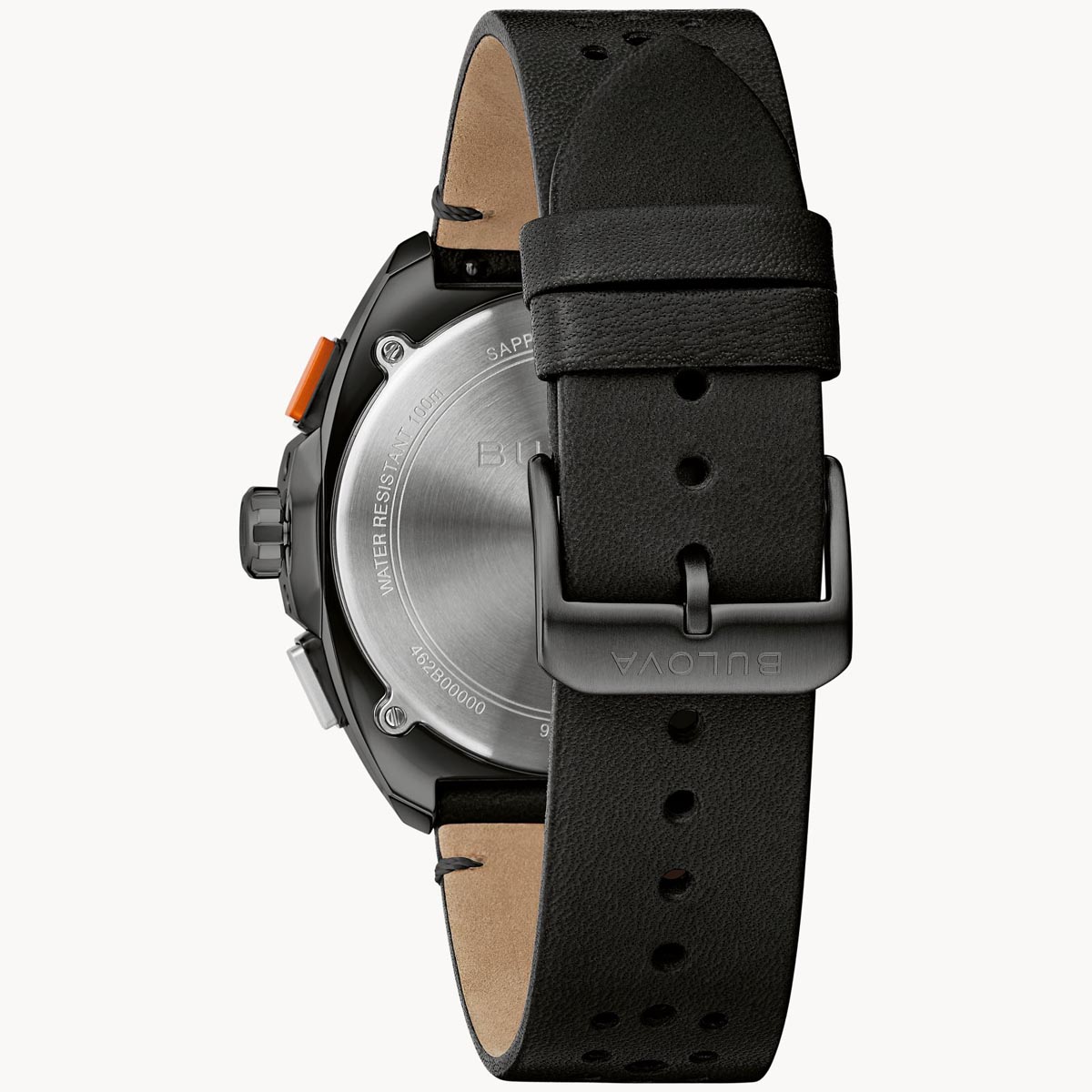 Bulova Racer Chronograph Mens Watch with Black Dial and Black Leather Strap (quartz movement)