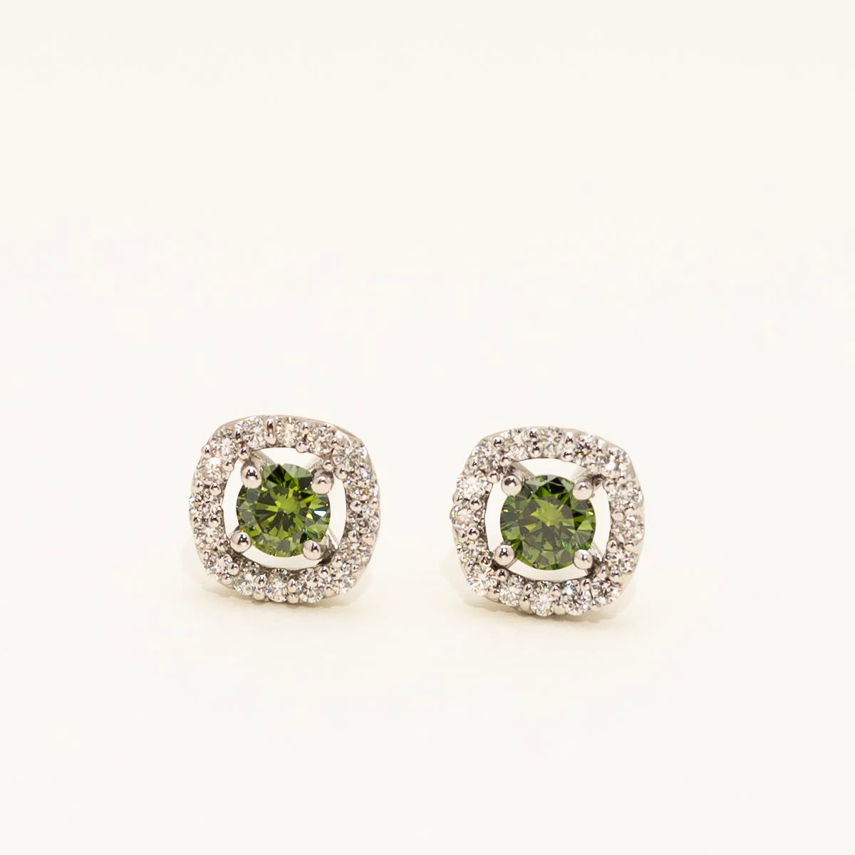 Green Diamond Halo Earrings in 14kt White Gold (1ct tw)