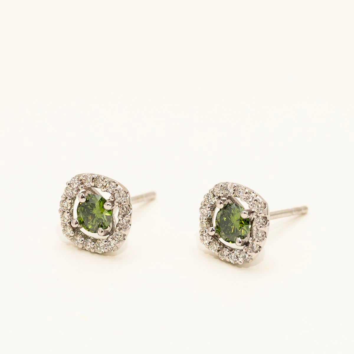 Green Diamond Halo Earrings in 14kt White Gold (1ct tw)