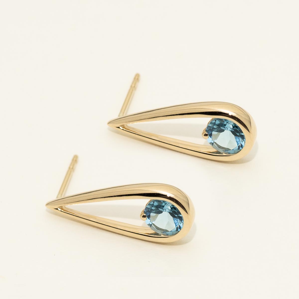 Swiss Blue Topaz Drop Earrings in 14kt Yellow Gold