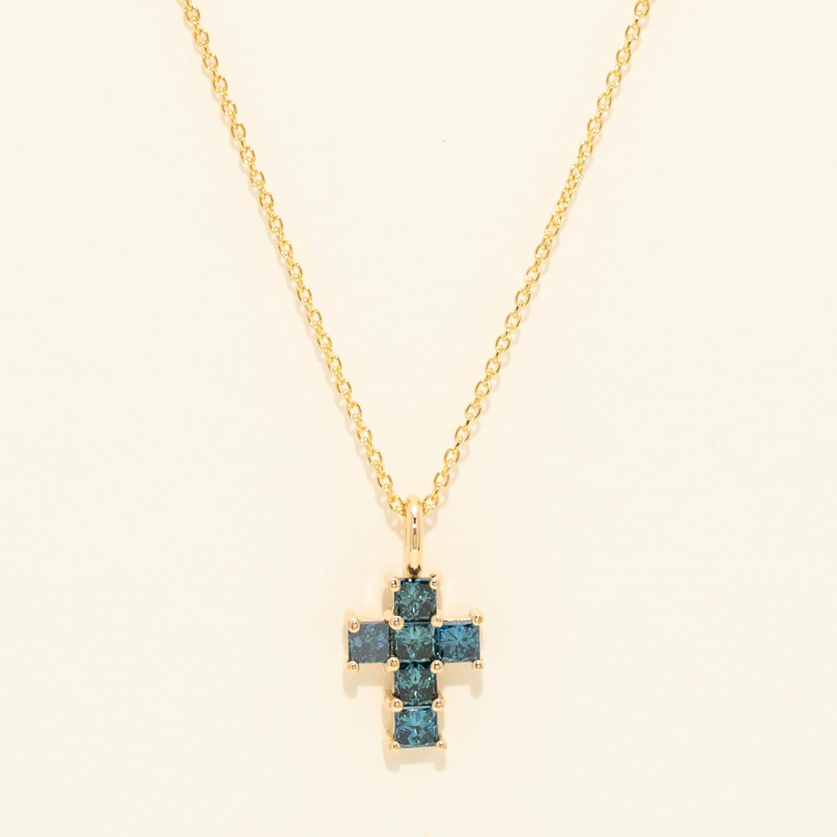 Blue Diamond Cross Necklace in 14kt Yellow Gold (3/8ct tw)