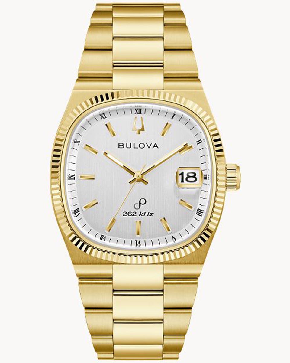 Bulova Super Seville Mens Watch with White Dial and Gold Toned Stainless Steel Bracelet (Precisionist quartz movement)