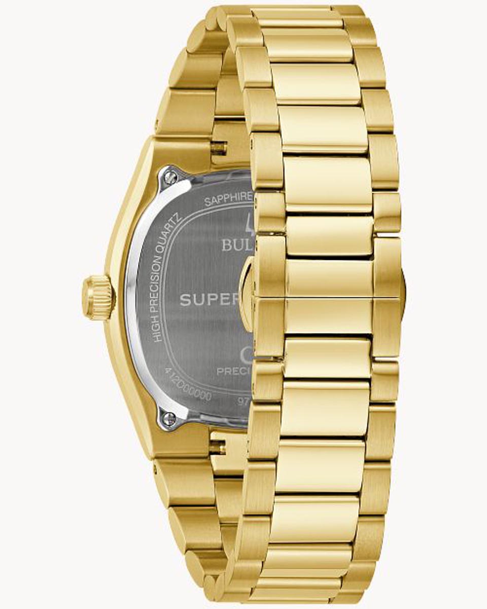 Bulova Super Seville Mens Watch with White Dial and Gold Toned Stainless Steel Bracelet (Precisionist quartz movement)
