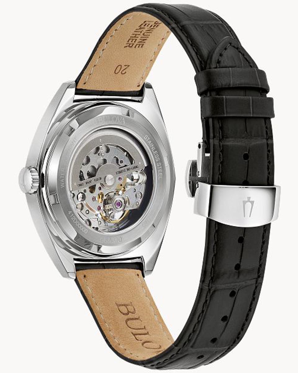 Bulova Surveyor Mens Watch with Skeletonized Dial and Black Leather Strap (automatic movement)
