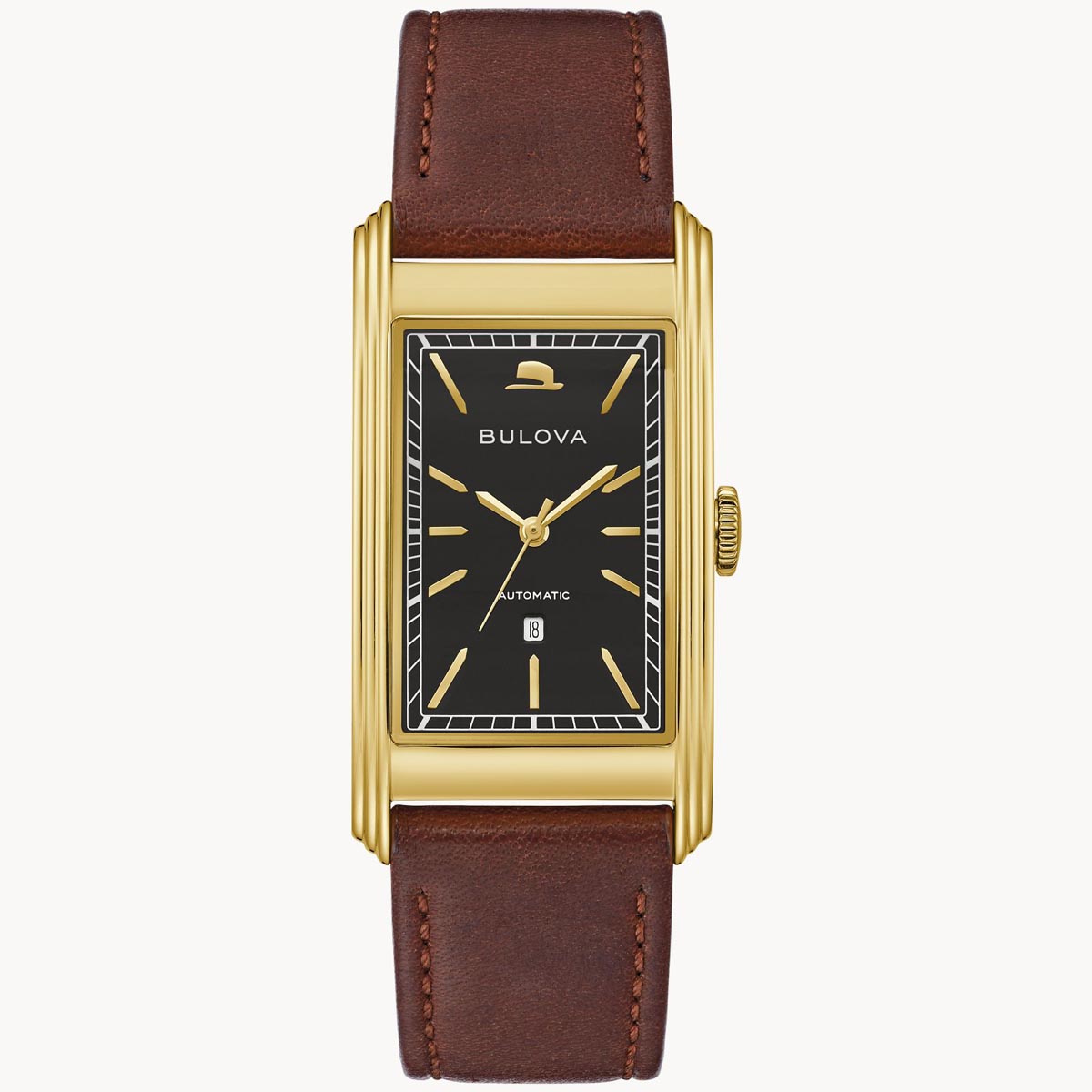 Bulova Limited Edition Frank Sinatra Chairman of the Board Watch with 18kt Gold Plated Stainless Steel Case and Brown Leather Strap (self-winding mechanical movement)